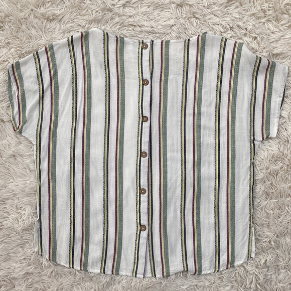 Staccato Cap Sleeve Button Back Top 💗 White & Multi Stripes - Picture 6 of 16
